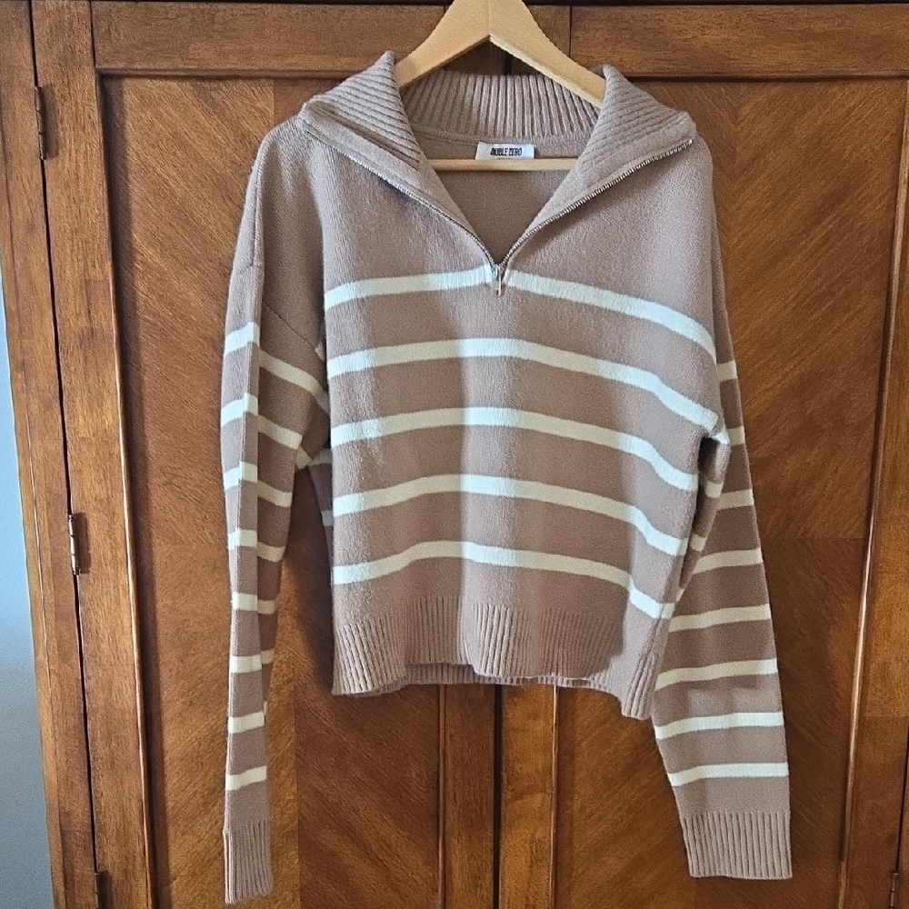 Tan & Cream Quarter Zip Sweater